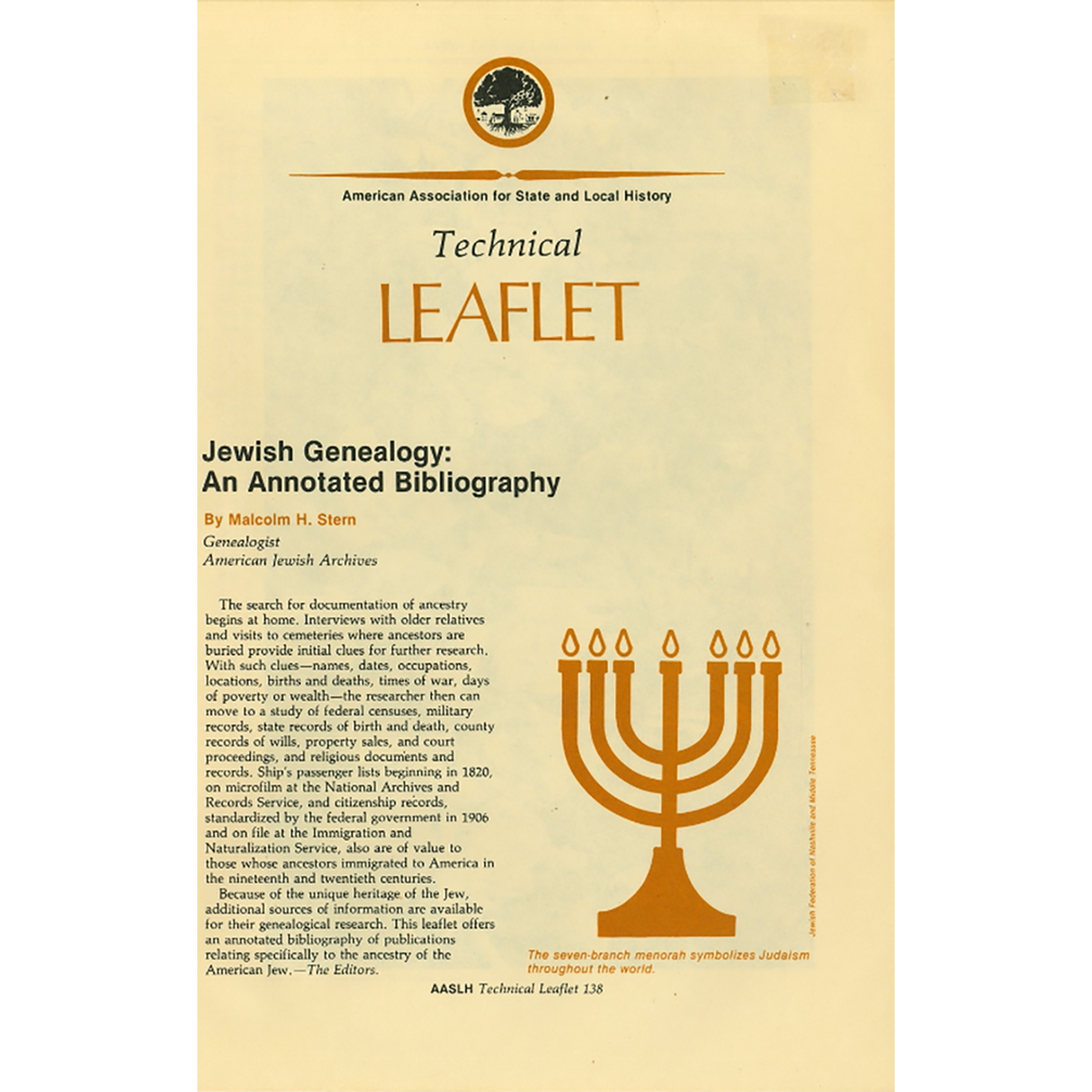 Jewish Genealogy: An Annotated Bibliography (AASLH Technical Leaflet)