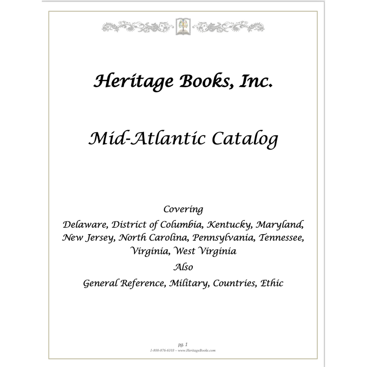 Heritage Books Catalog covering Mid-Atlantic region