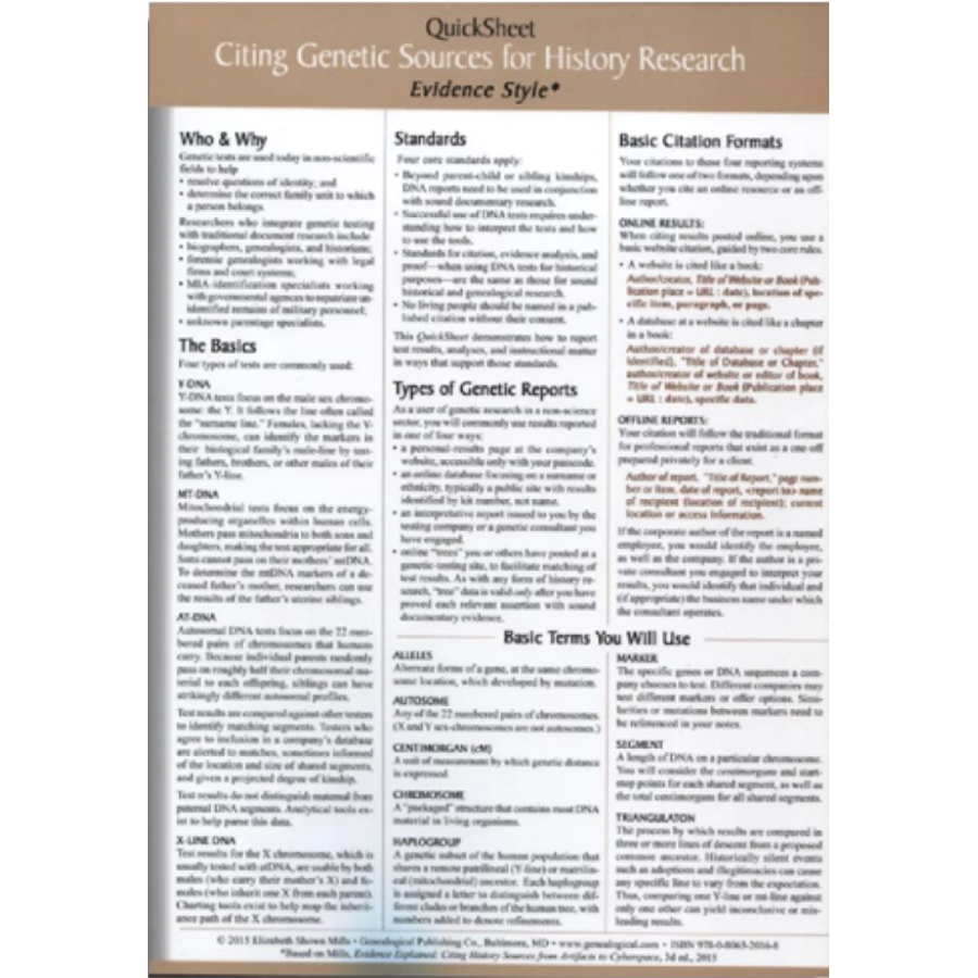 QuickSheet: Citing Genetic Sources for History Research Evidence! Style