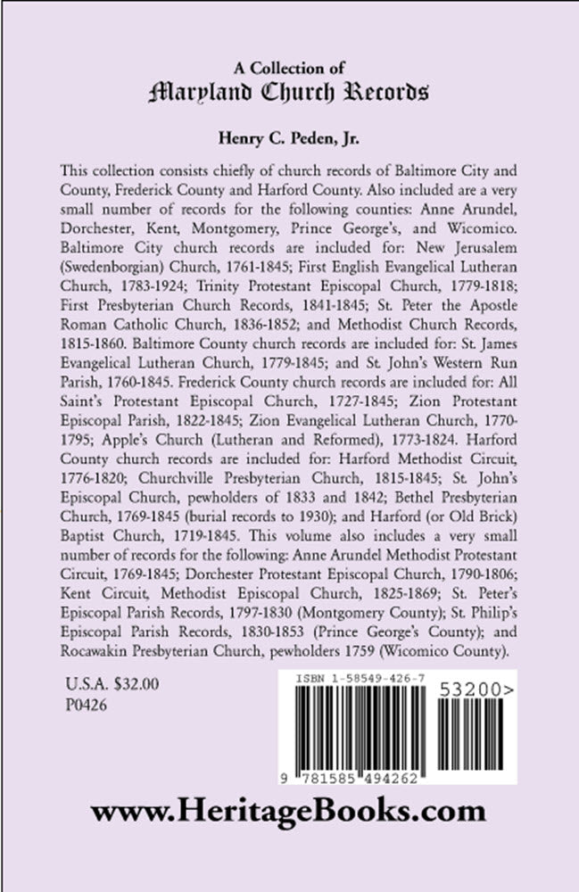 A Collection of Maryland Church Records