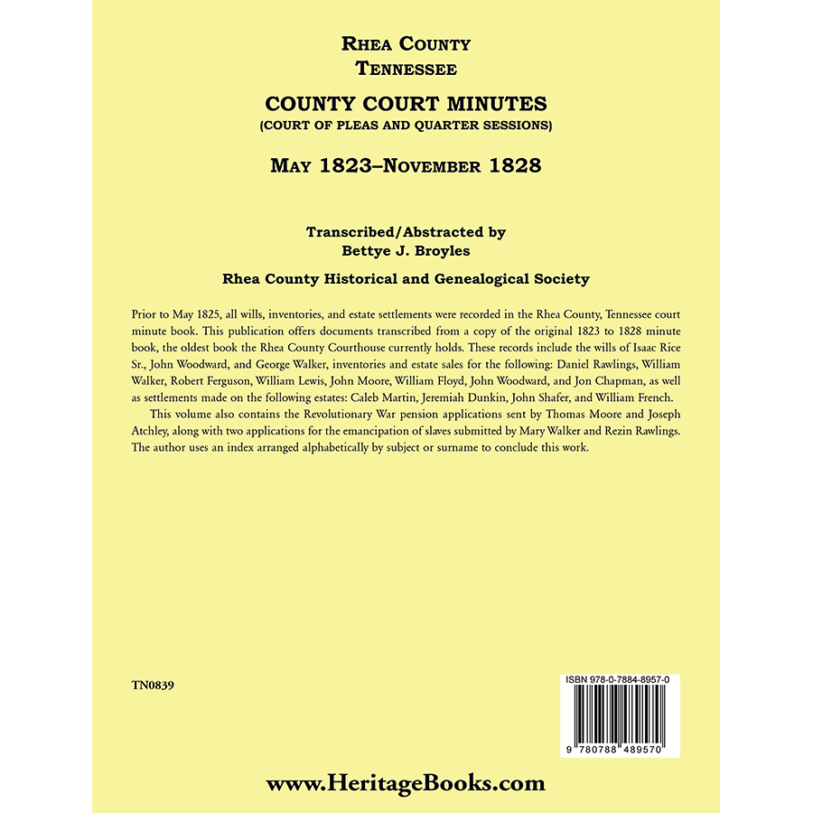 Rhea County, Tennessee Court of Pleas and Quarter Sessions, May 1823-November 1828