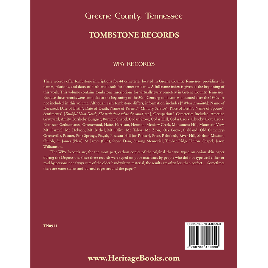 Greene County, Tennessee Tombstone Records