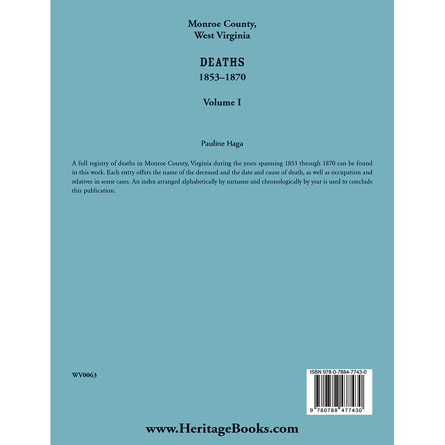 Monroe County, West Virginia Deaths, Volume 1, 1853-1870