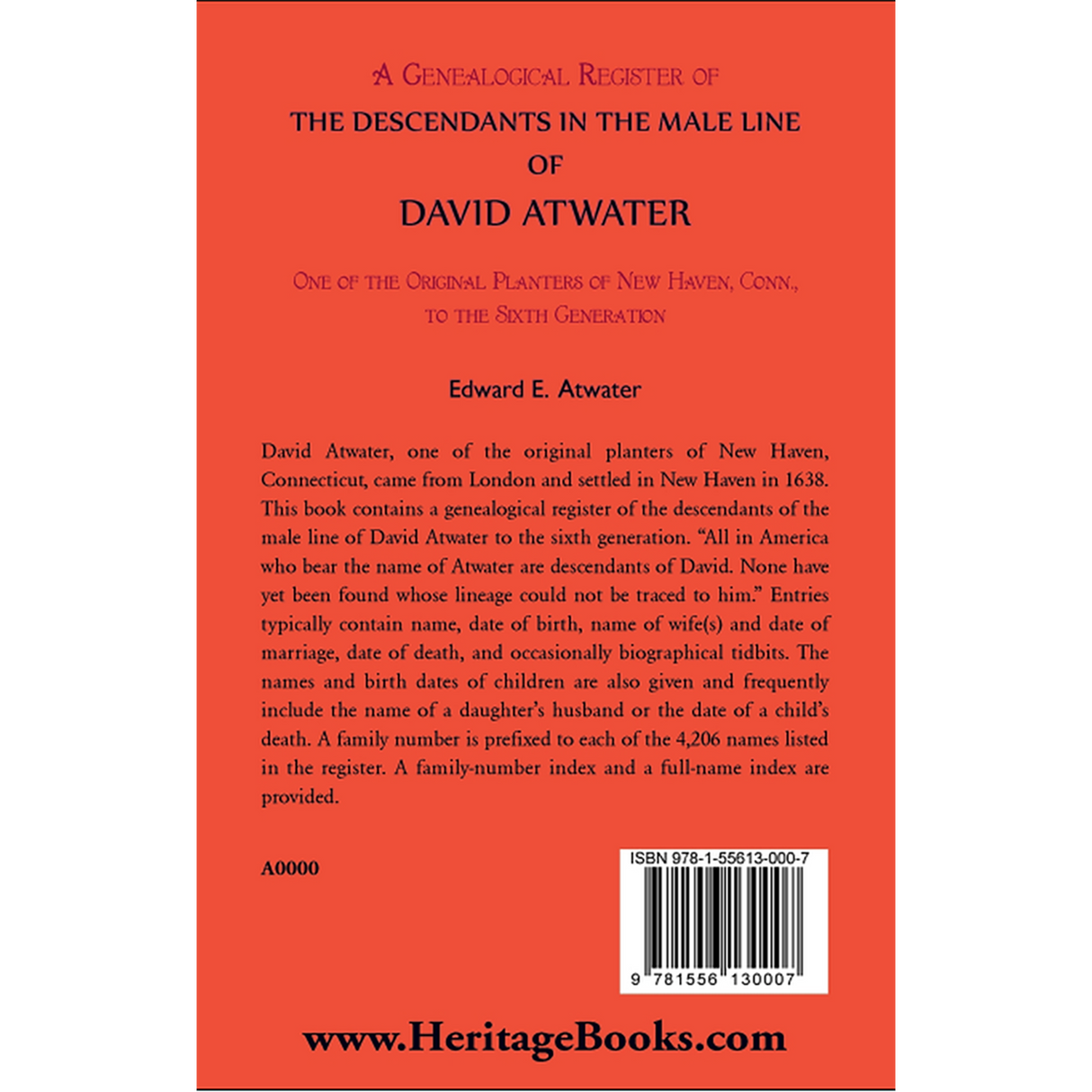 The Descendants in the Male Line of David Atwater back cover
