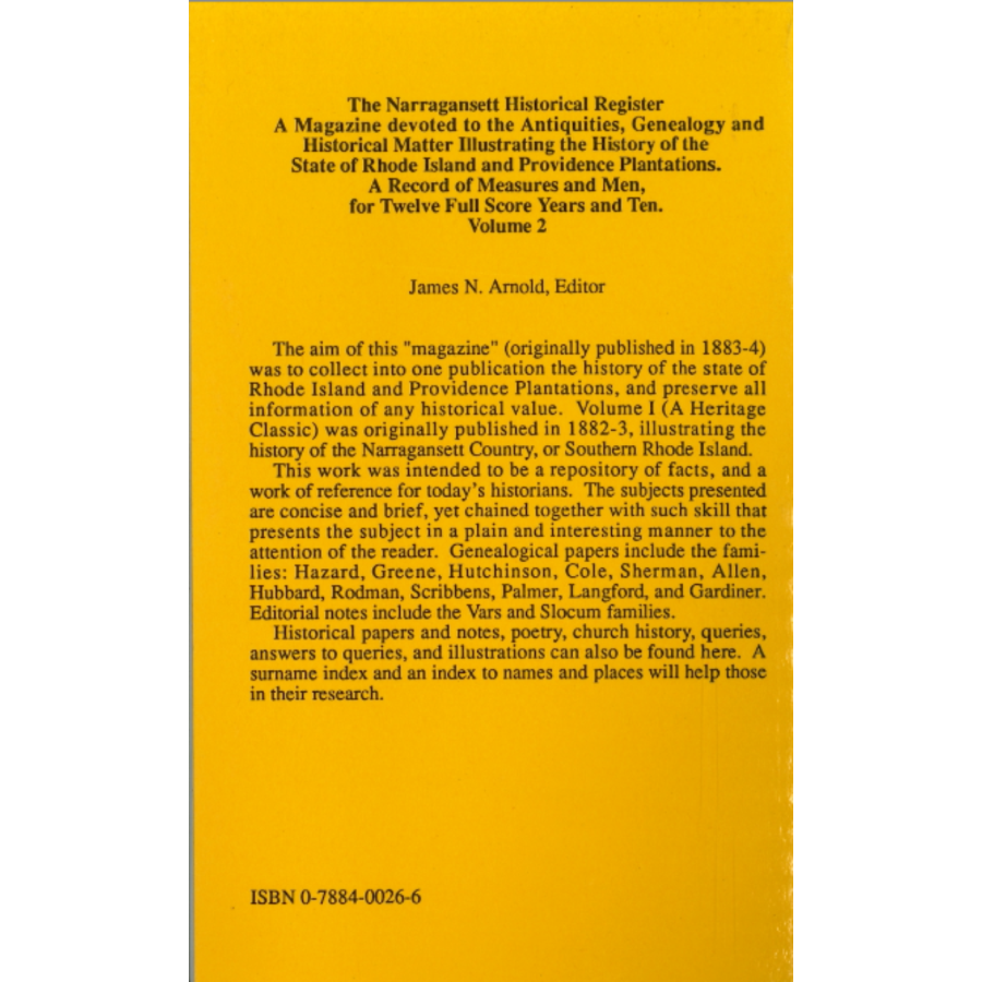 The Narragansett Historical Register, Volume 2 back cover