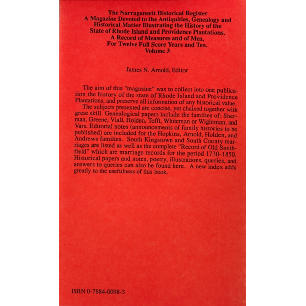 The Narragansett Historical Register, Volume 3 back cover