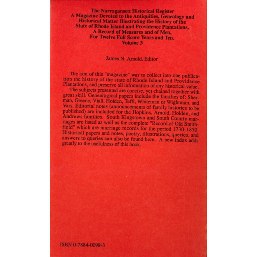The Narragansett Historical Register, Volume 3 back cover