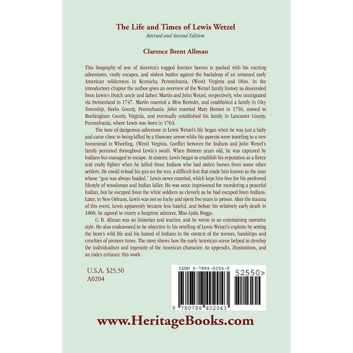 The Life and Times of Lewis Wetzel: Revised and Second Edition back cover