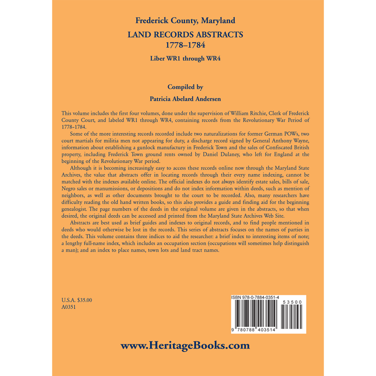 Frederick County, Maryland Land Records Abstracts, 1778-1784, Liber WR1 through WR4 back cover