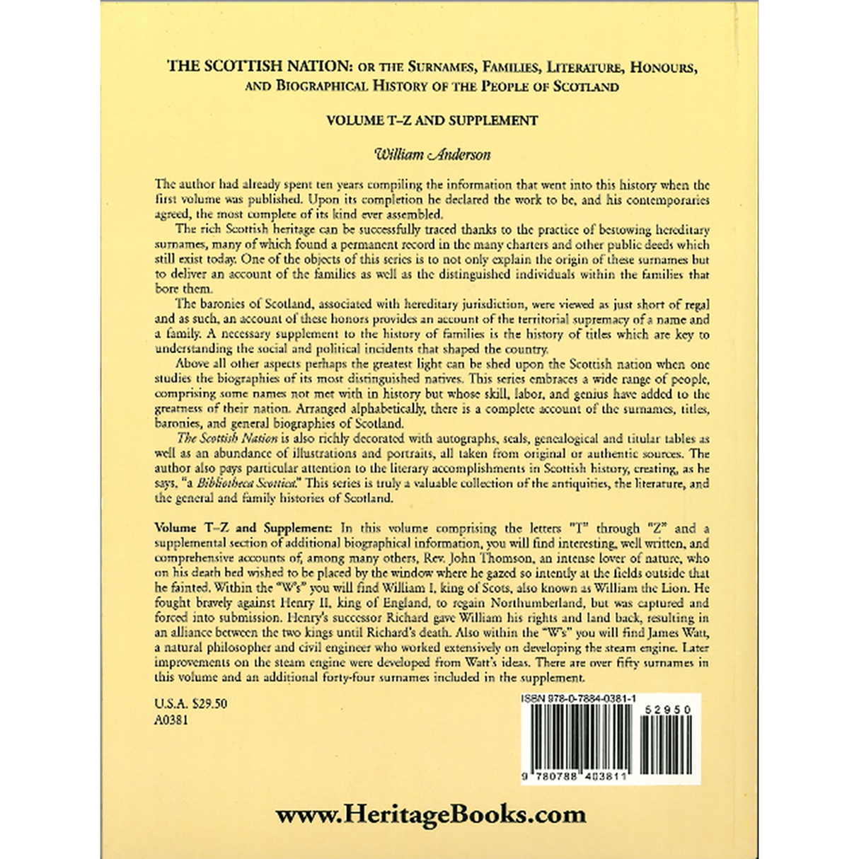 The Scottish Nation, Volume T-Z and Supplement back cover