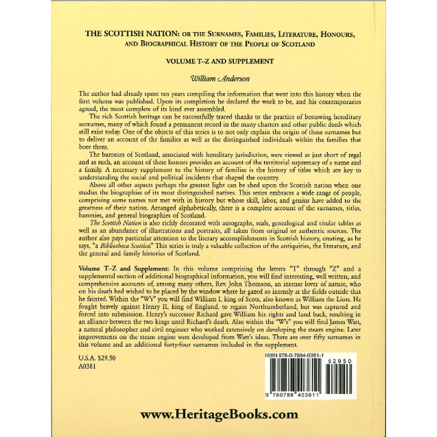 The Scottish Nation, Volume T-Z and Supplement back cover