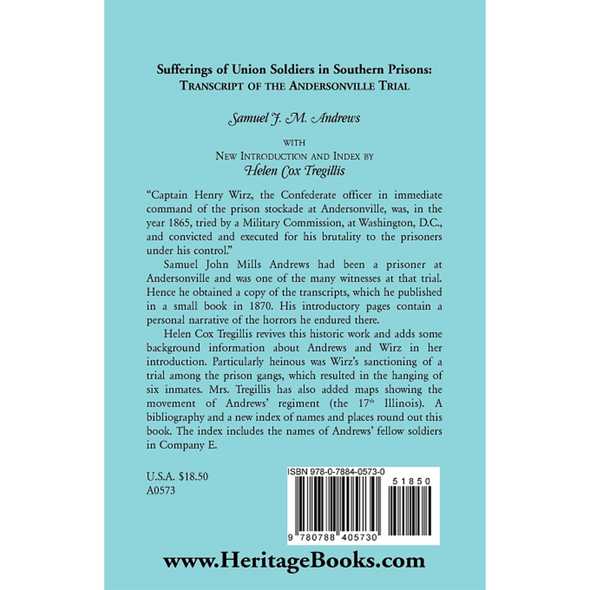 Sufferings of Union Soldiers in Southern Prisons: Transcript of Andersonville Trial back cover
