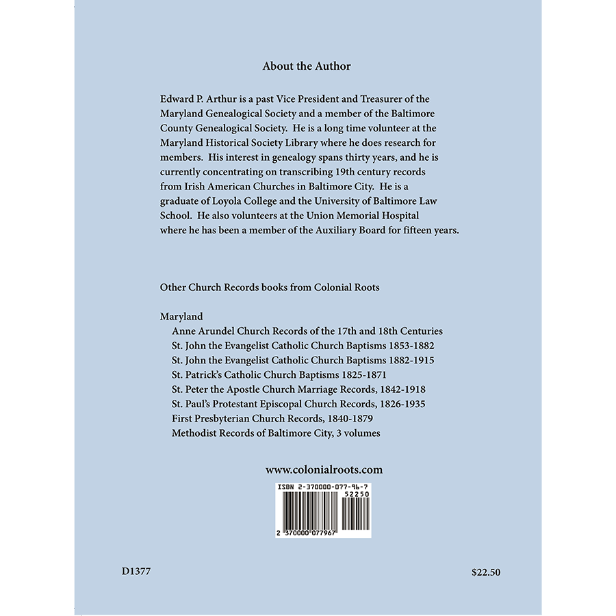 St. Mary's Govans Catholic Church, Baltimore, Maryland: Baptisms 1850-1882, Marriages 1850-1912, and Cemetery Records back cover