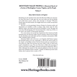 Mountain Valley People: A Historical Sketch of a Section of Rockingham County, Virginia and Its People, Volume I back cover