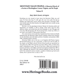 Mountain Valley People: A Historical Sketch of a Section of Rockingham County, Virginia and Its People, Volume II back cover