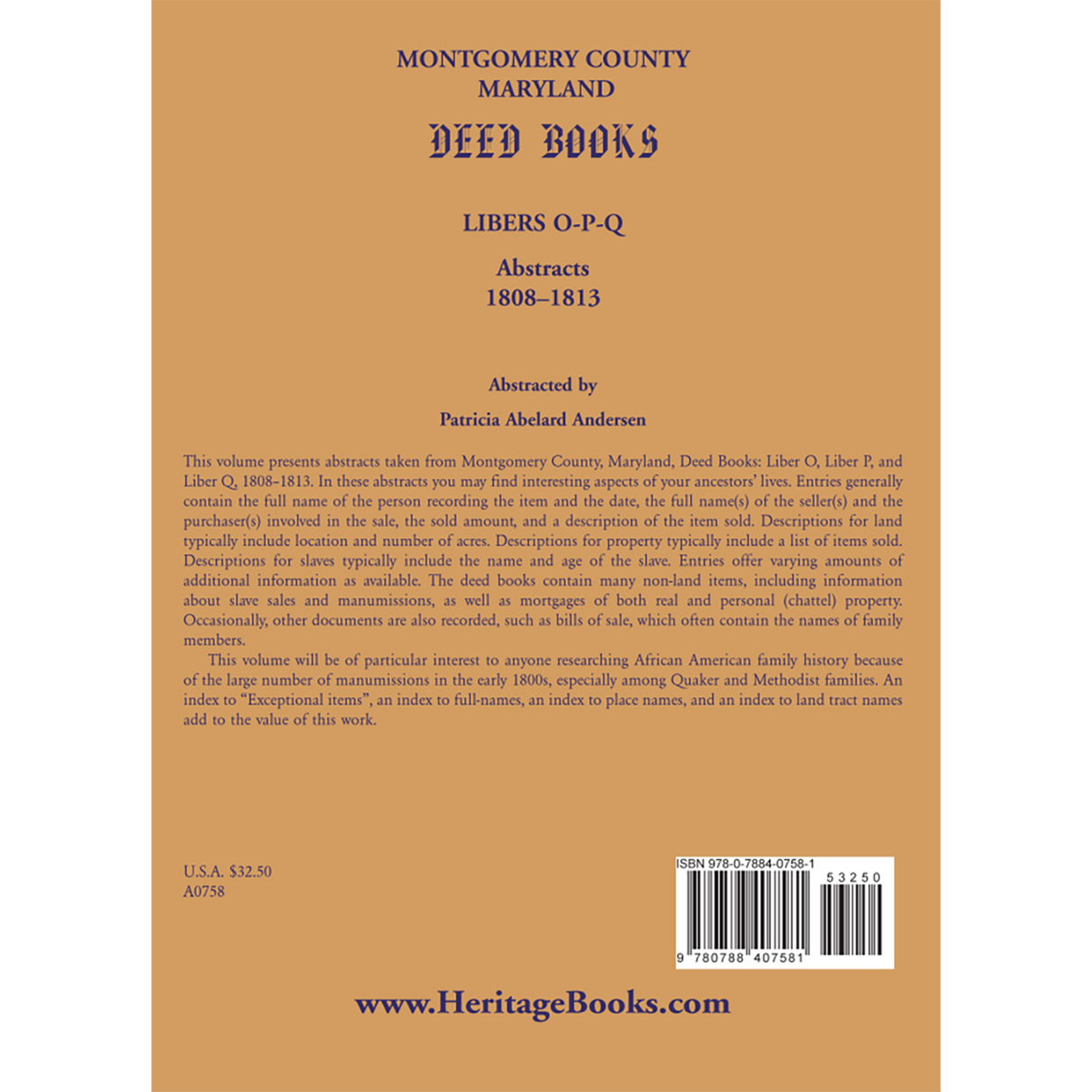Montgomery County, Maryland Deed Books: Libers O-P-Q Abstracts, 1808-1813 back cover