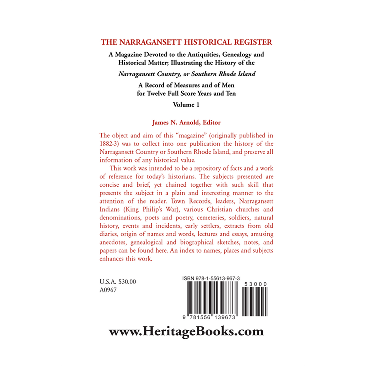 The Narragansett Historical Register, Volume 1 back cover