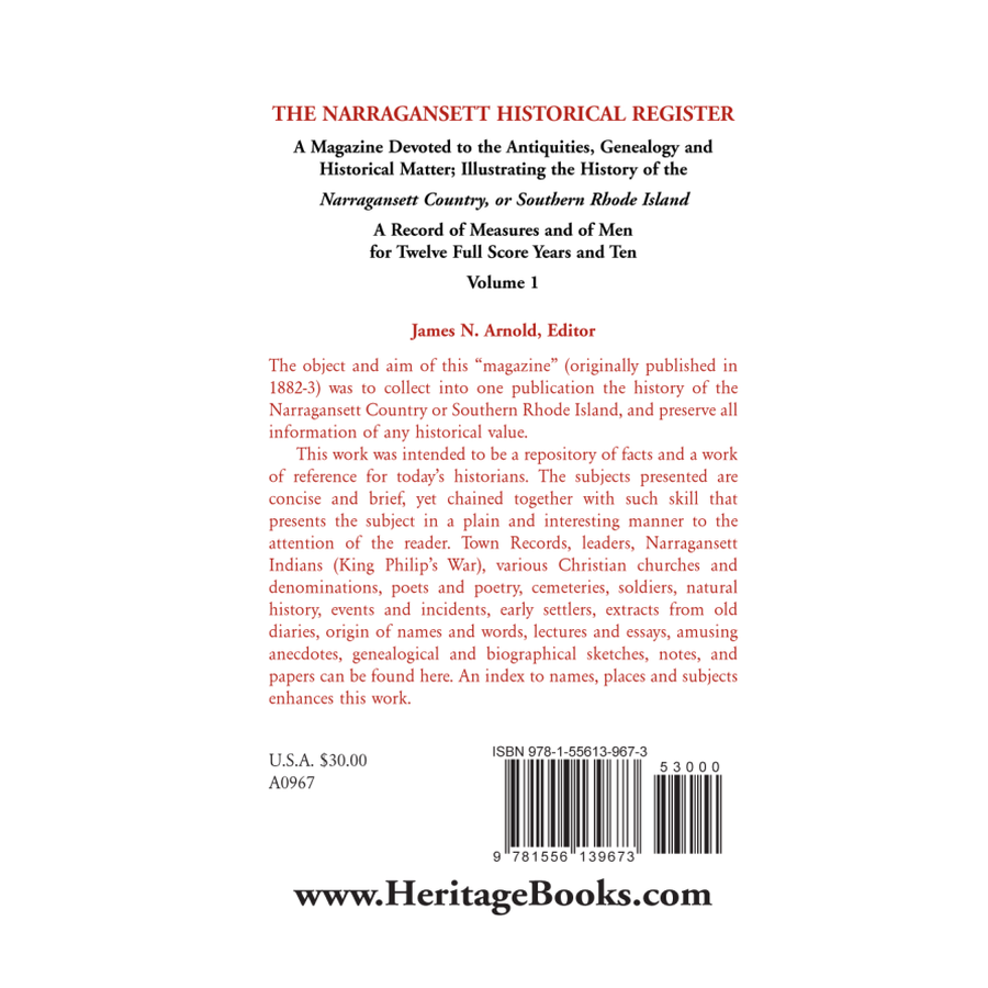 The Narragansett Historical Register, Volume 1 back cover