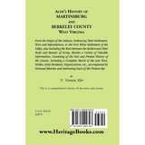Aler's History of Martinsburg and Berkeley County, West Virginia back cover