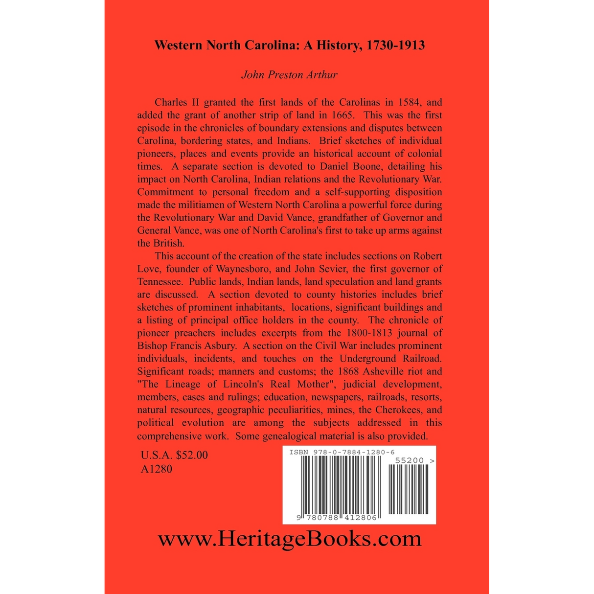 Western North Carolina: A History, 1730-1913 back cover