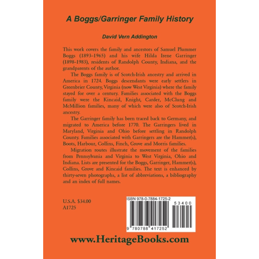 A Boggs/Garringer Family History back cover