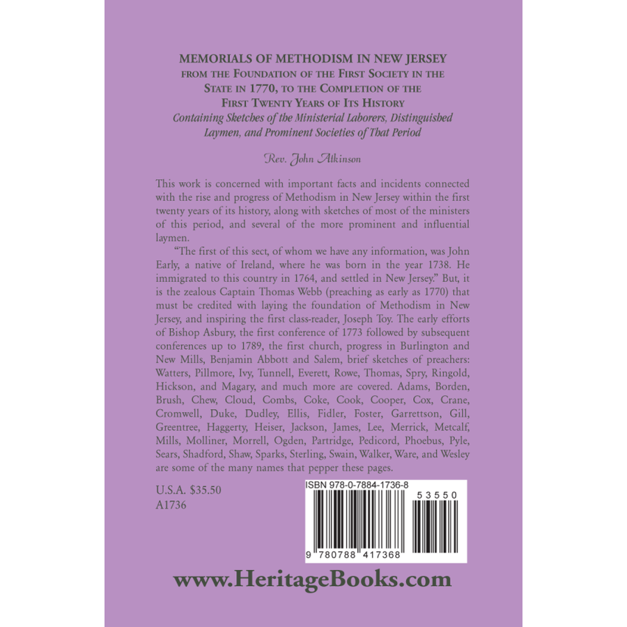 Memorials of Methodism in New Jersey back cover