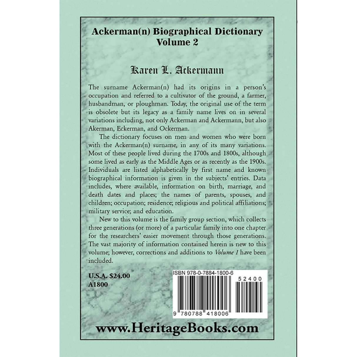 Ackerman(n) Biographical Dictionary, Volume 2 back cover