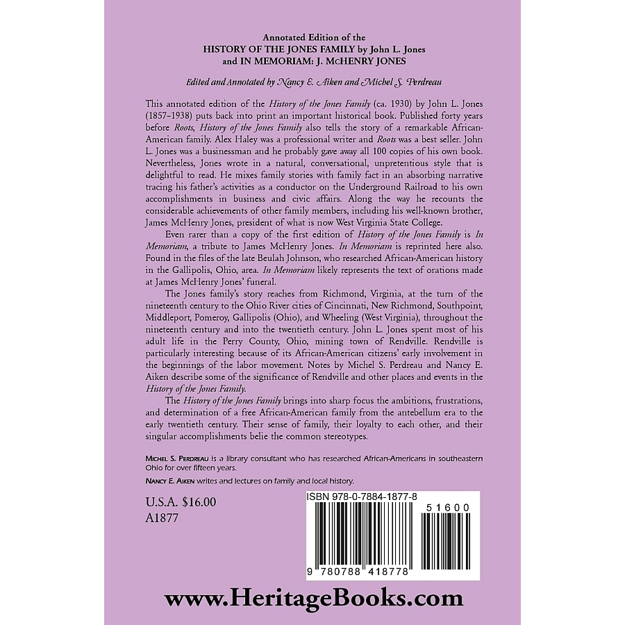 Annotated Edition of the History of the Jones Family back cover