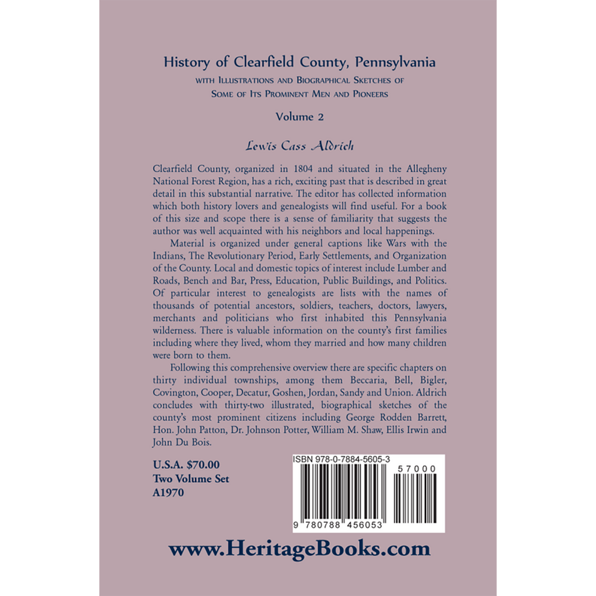 History of Clearfield County, Pennsylvania with Illustrations and Biographical Sketches of some of its Prominent Men and Pioneers vol. 2 back cover