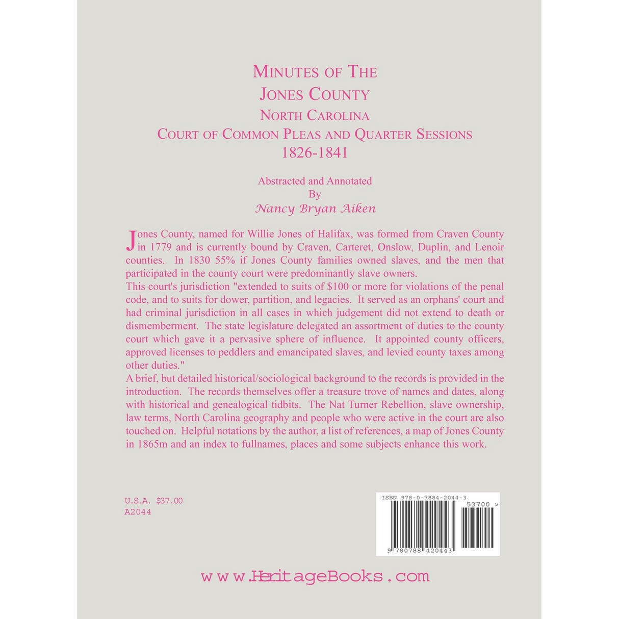Minutes of the Jones County, North Carolina, Court of Common Pleas and Quarter Sessions, 1826-1841 back cover