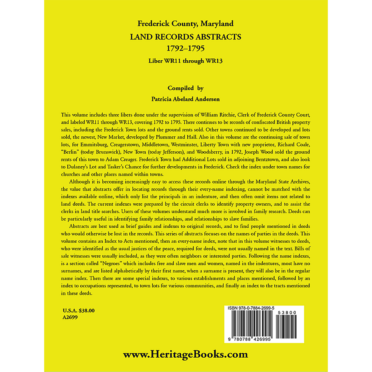 Frederick County, Maryland Land Records Abstracts, 1792-1795, Liber WR 11 through WR 13 back cover