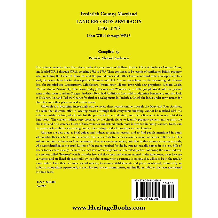 Frederick County, Maryland Land Records Abstracts, 1792-1795, Liber WR 11 through WR 13 back cover