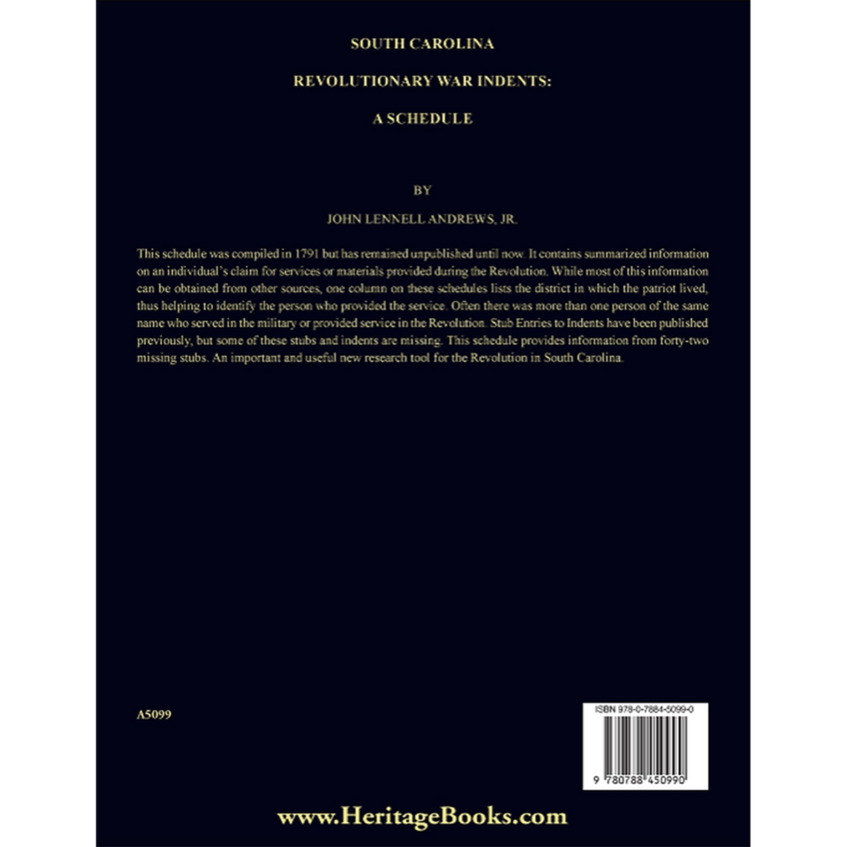 South Carolina Revolutionary War Indents: A Schedule back cover