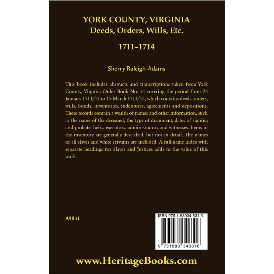 York County, Virginia Deeds, Orders, Wills, etc., 1711-1714 back cover