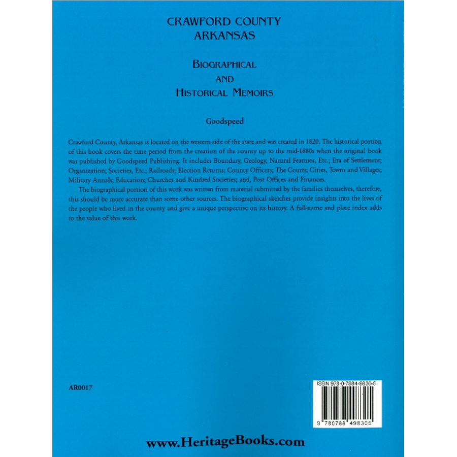 Crawford County, Arkansas Biographical and Historical Memoirs back cover