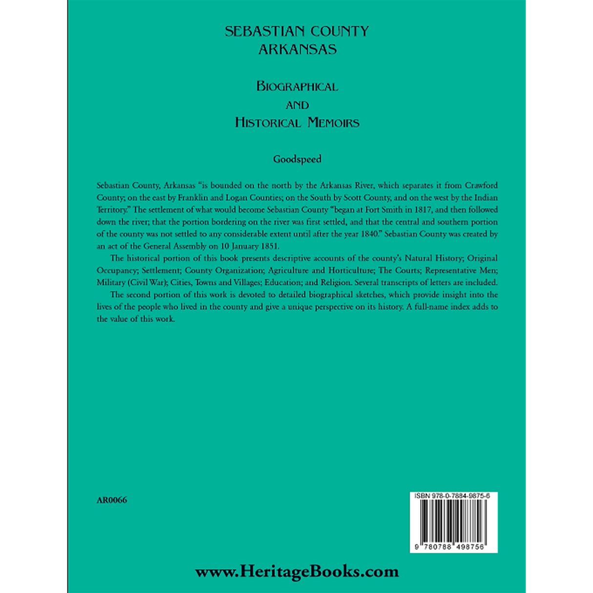 Sebastian County, Arkansas Biographical and Historical Memoirs back cover