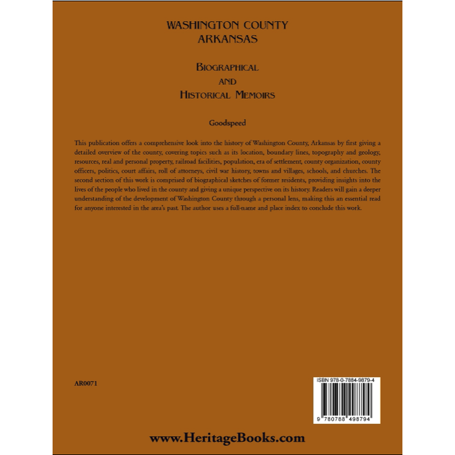 Washington County, Arkansas Biographical and Historical Memoirs back cover