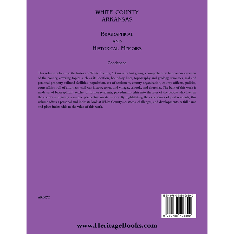 White County, Arkansas Biographical and Historical Memoirs back cover