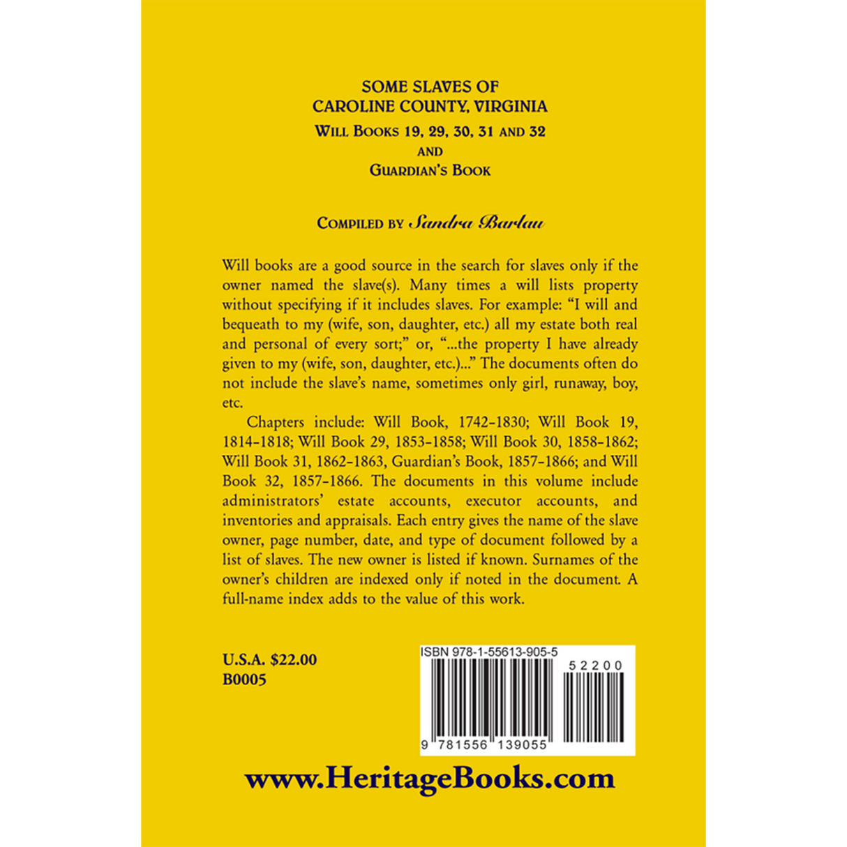 Some Slaves of Caroline County, Virginia, Will Books 19, 29, 30, 31 and 32; Guardian's Book back cover