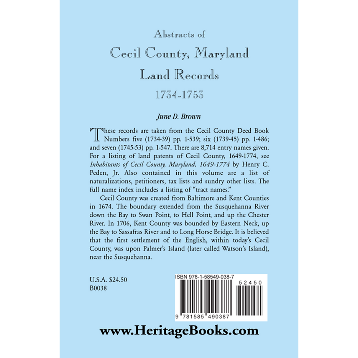 Abstracts of Cecil County, Maryland Land Records, 1734-1753 back cover