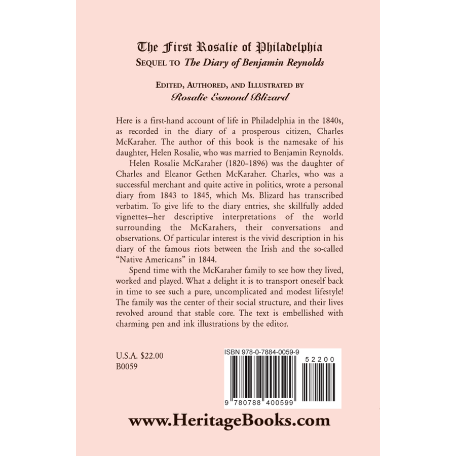 The First Rosalie of Philadelphia: Sequel to The Diary of Benjamin Reynolds back cover