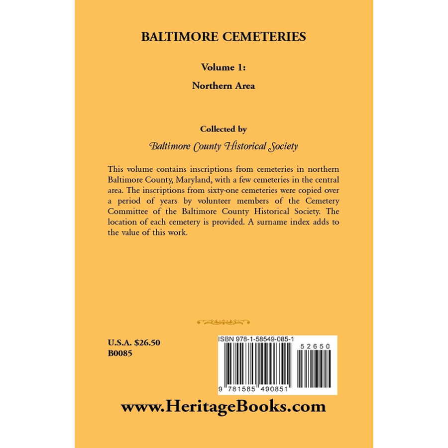 back cover of Baltimore [Maryland] Cemeteries: Volume 1, Northern Area