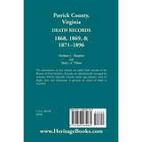 Patrick County, Virginia Death Records 1868, 1869, and 1871-1896 back cover