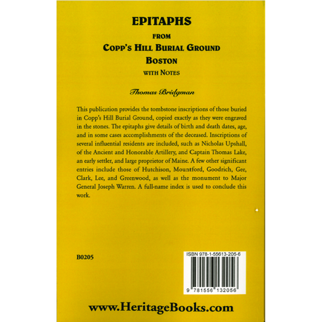 Epitaphs from Copp's Hill Burial Ground, Boston with Notes back cover
