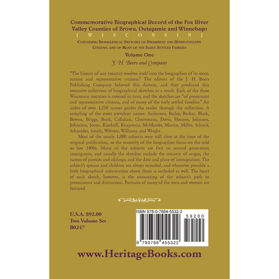 Commemorative Biographical Record of the Fox River Valley Counties of Brown, Outagamie and Winnebago, [Wisconsin], Volume 1 back cover