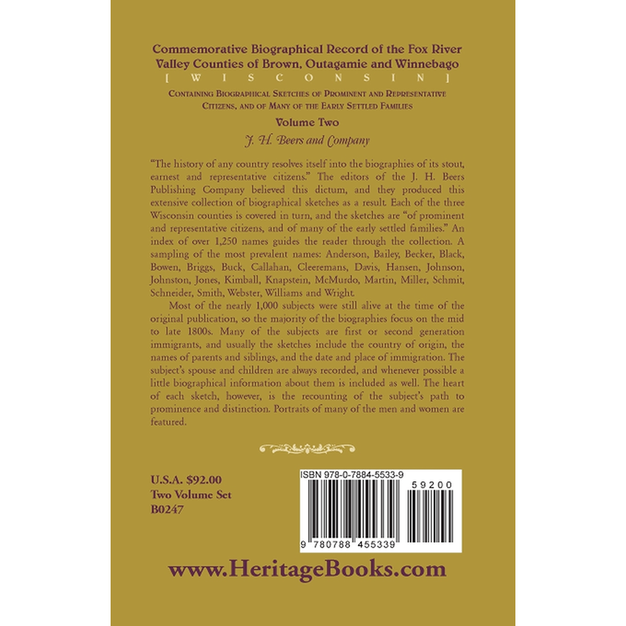 Commemorative Biographical Record of the Fox River Valley Counties of Brown, Outagamie and Winnebago, [Wisconsin], Volume 2 back cover