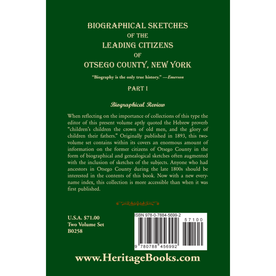 Biographical Sketches of the Leading Citizens of Otsego County, New York vol. 1 back cover