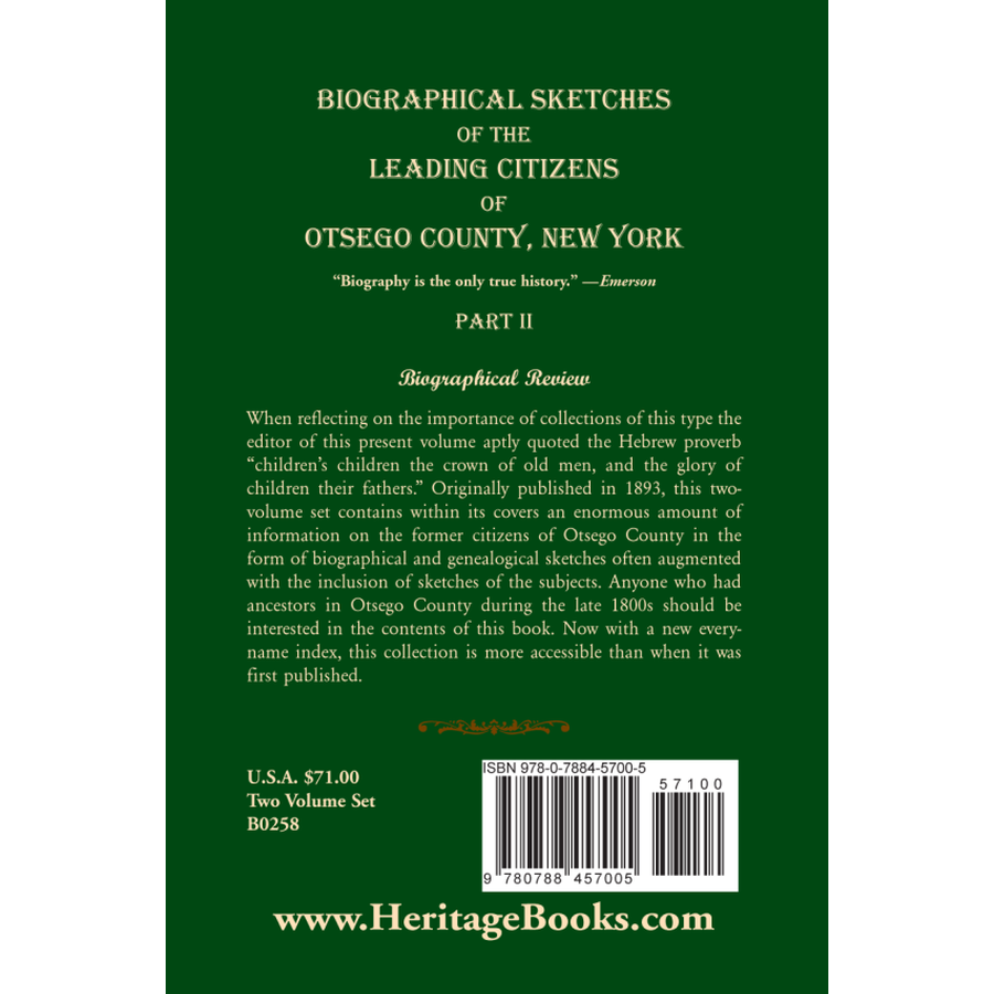 Biographical Sketches of the Leading Citizens of Otsego County, New York vol. 2 back cover
