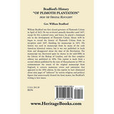 Bradford's History "Of Plimoth Plantation" from the Original Manuscript back cover