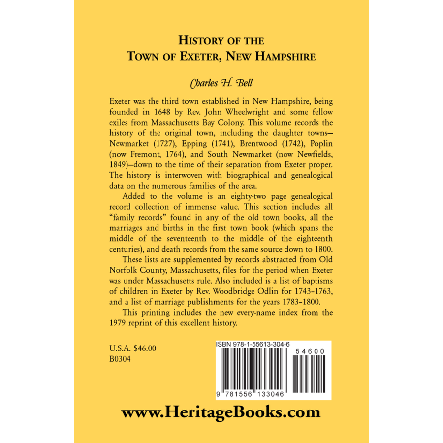 History of the Town of Exeter, New Hampshire back cover